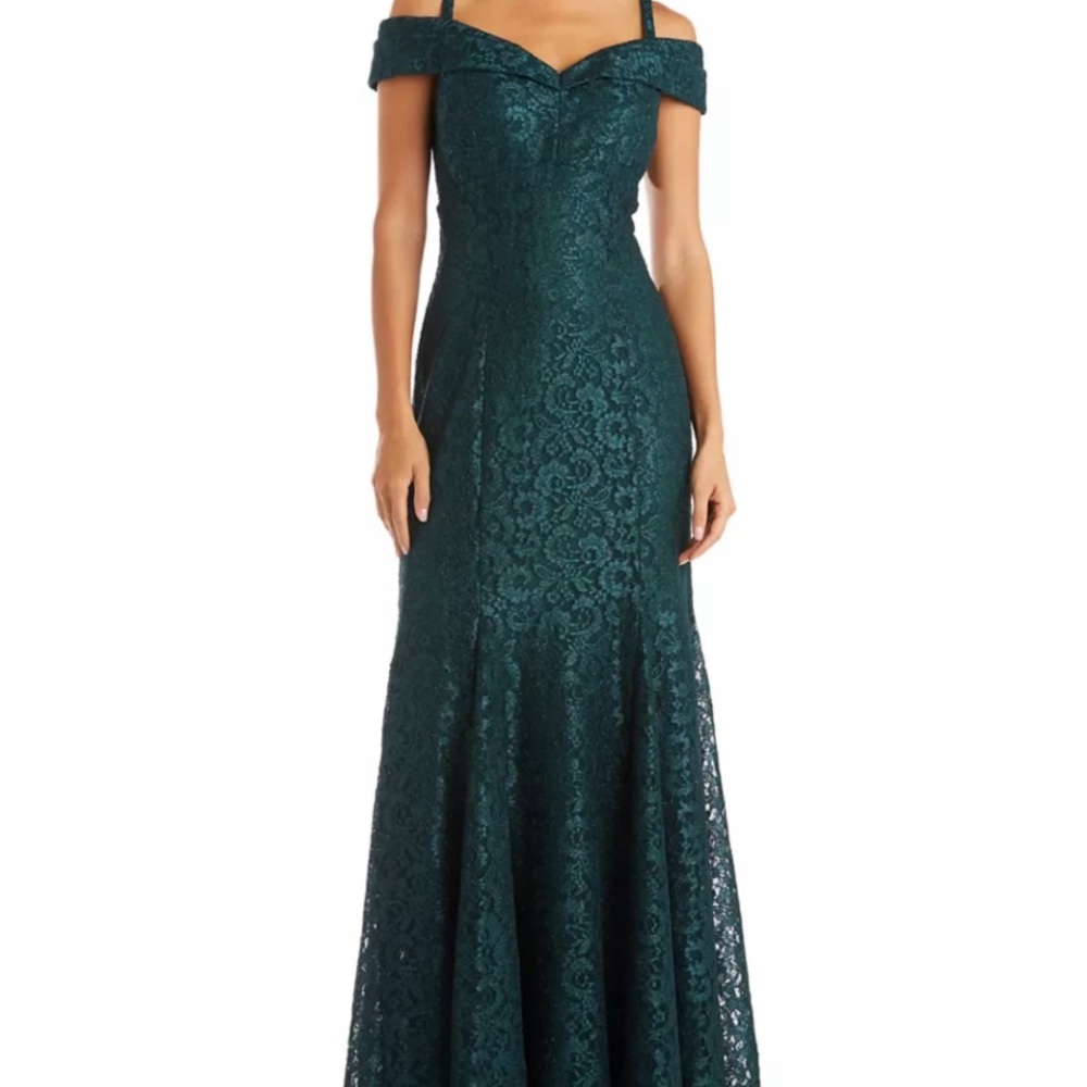 R&M Richards Hunter Green Strapless Lace Dress